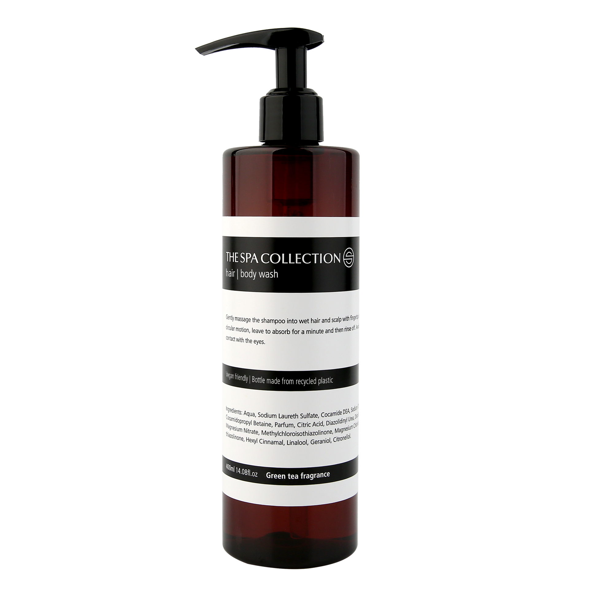Premium Hair & body wash with Green Tea fragrance in apothecary style, aesthetic packaging by The Spa Collection